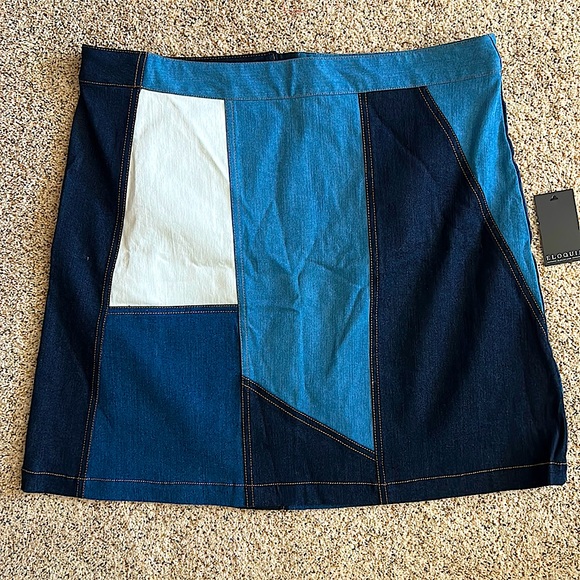 Eloquii Dresses & Skirts - Eloquii NWT Sexy Multicolor Colorblock Denim A-line Mini Skirt **Size 14** 🔥🔥